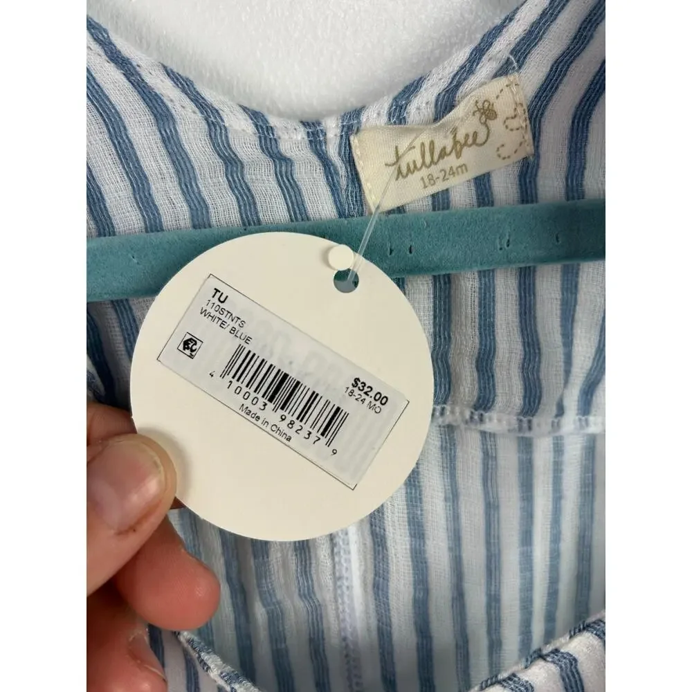NEW TullaBee by Angel Dear Blue Stripe Overalls 100% Cotton 18-24 Months